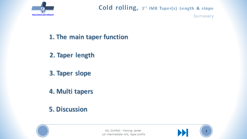 How to use taper on 1st IMR on 20Hi mill